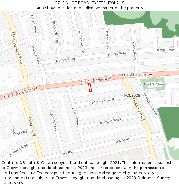 37, PINHOE ROAD, EXETER, EX4 7HS: Location map and indicative extent of plot