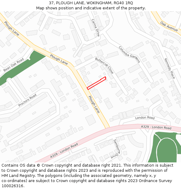 37, PLOUGH LANE, WOKINGHAM, RG40 1RQ: Location map and indicative extent of plot