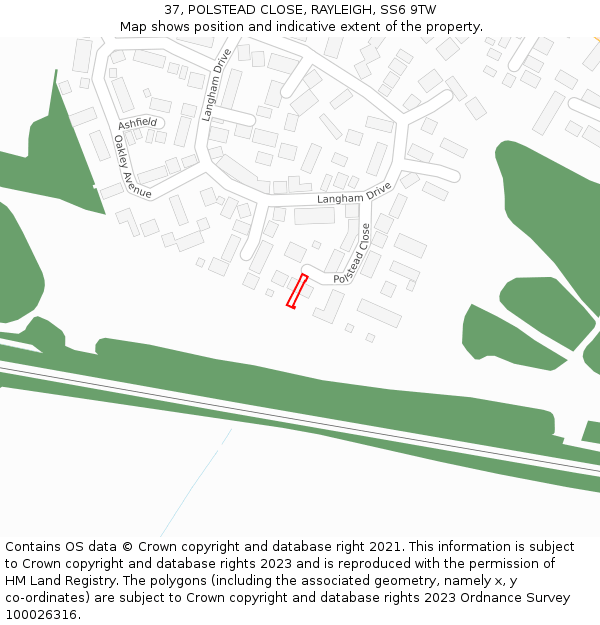 37, POLSTEAD CLOSE, RAYLEIGH, SS6 9TW: Location map and indicative extent of plot