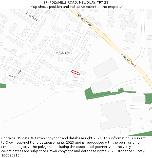 37, POLWHELE ROAD, NEWQUAY, TR7 2SJ: Location map and indicative extent of plot