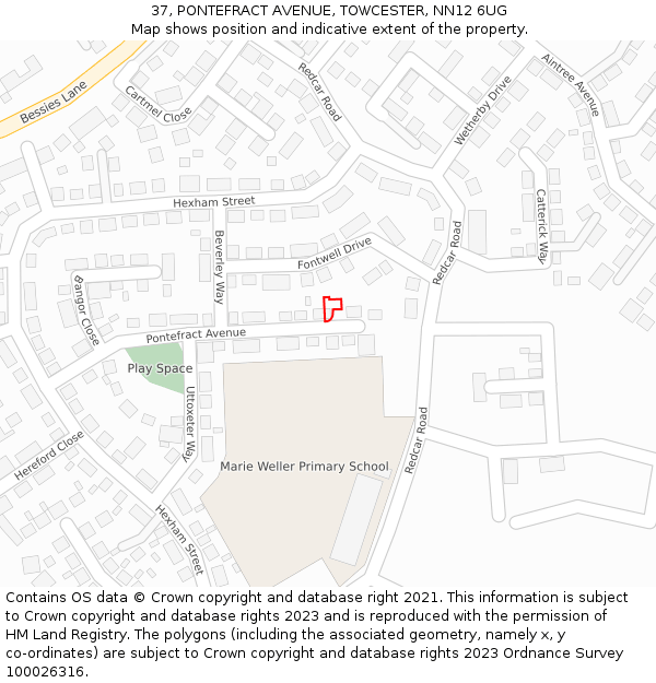 37, PONTEFRACT AVENUE, TOWCESTER, NN12 6UG: Location map and indicative extent of plot