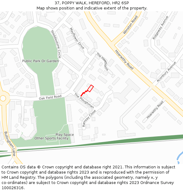 37, POPPY WALK, HEREFORD, HR2 6SP: Location map and indicative extent of plot