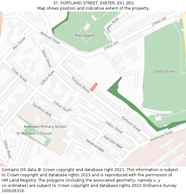 37, PORTLAND STREET, EXETER, EX1 2EG: Location map and indicative extent of plot