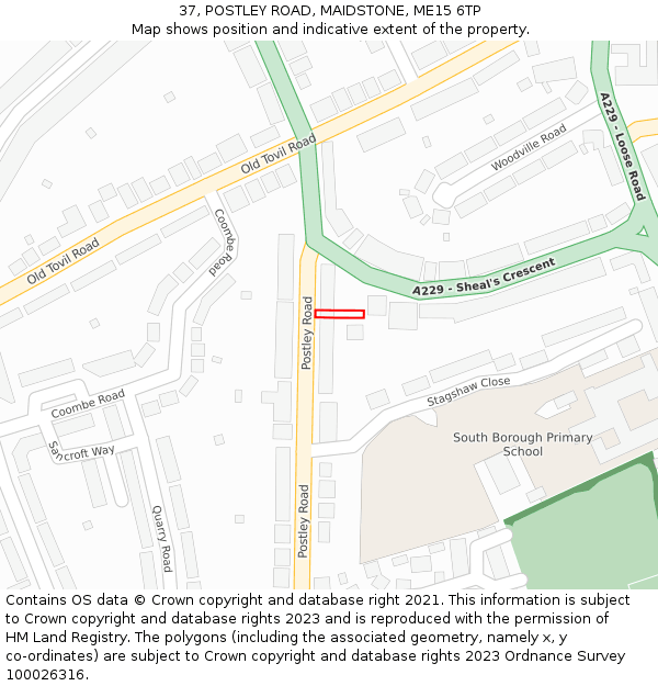 37, POSTLEY ROAD, MAIDSTONE, ME15 6TP: Location map and indicative extent of plot