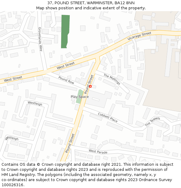 37, POUND STREET, WARMINSTER, BA12 8NN: Location map and indicative extent of plot