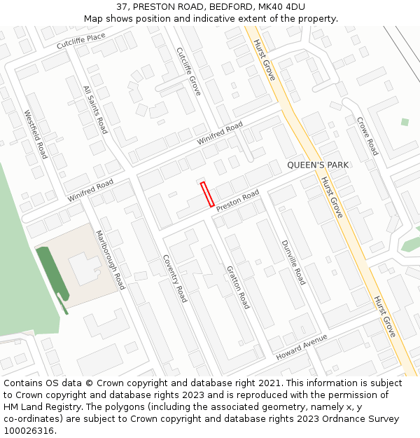 37, PRESTON ROAD, BEDFORD, MK40 4DU: Location map and indicative extent of plot