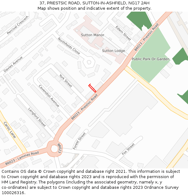 37, PRIESTSIC ROAD, SUTTON-IN-ASHFIELD, NG17 2AH: Location map and indicative extent of plot