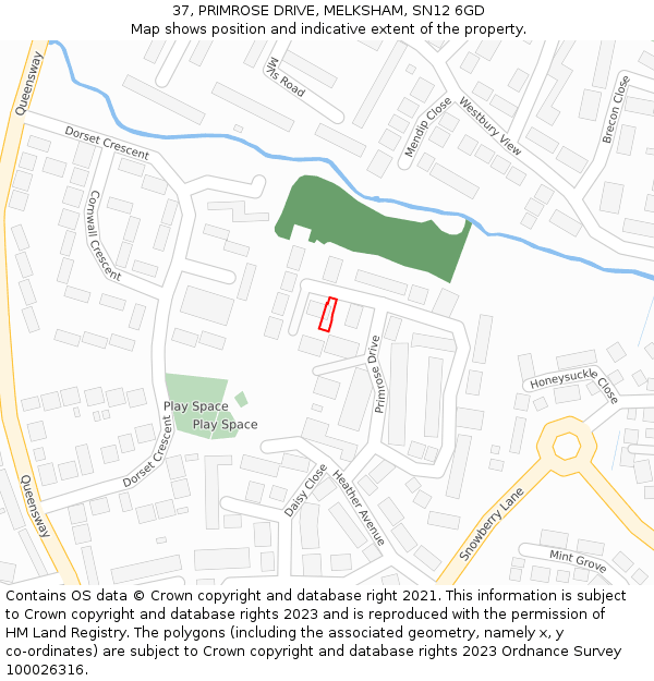 37, PRIMROSE DRIVE, MELKSHAM, SN12 6GD: Location map and indicative extent of plot