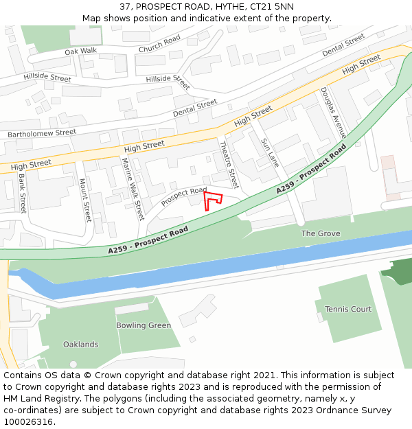 37, PROSPECT ROAD, HYTHE, CT21 5NN: Location map and indicative extent of plot