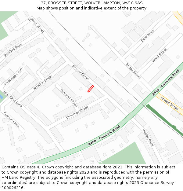 37, PROSSER STREET, WOLVERHAMPTON, WV10 9AS: Location map and indicative extent of plot