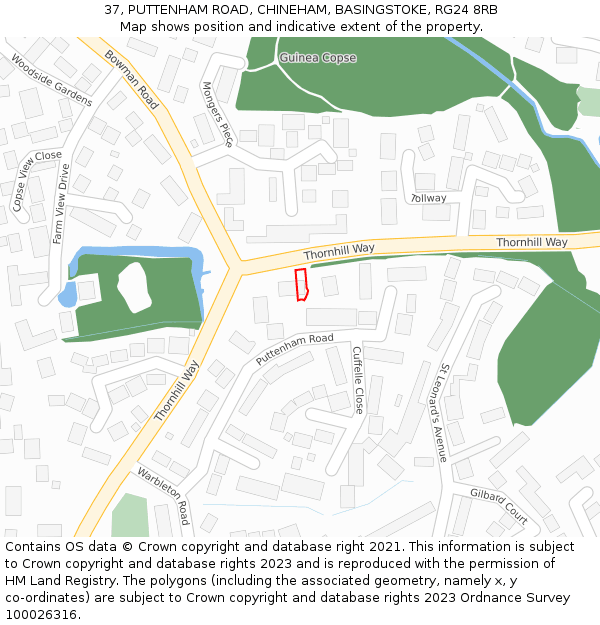 37, PUTTENHAM ROAD, CHINEHAM, BASINGSTOKE, RG24 8RB: Location map and indicative extent of plot