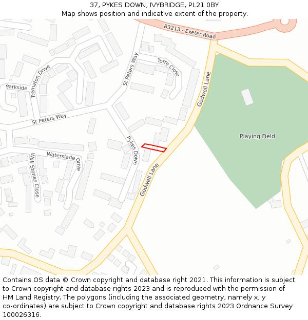 37, PYKES DOWN, IVYBRIDGE, PL21 0BY: Location map and indicative extent of plot