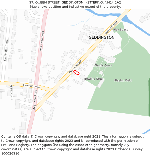 37, QUEEN STREET, GEDDINGTON, KETTERING, NN14 1AZ: Location map and indicative extent of plot