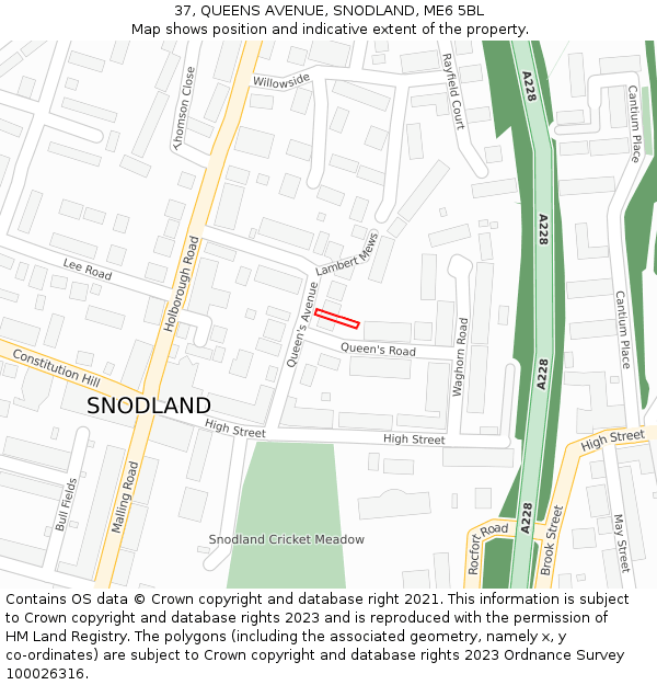 37, QUEENS AVENUE, SNODLAND, ME6 5BL: Location map and indicative extent of plot