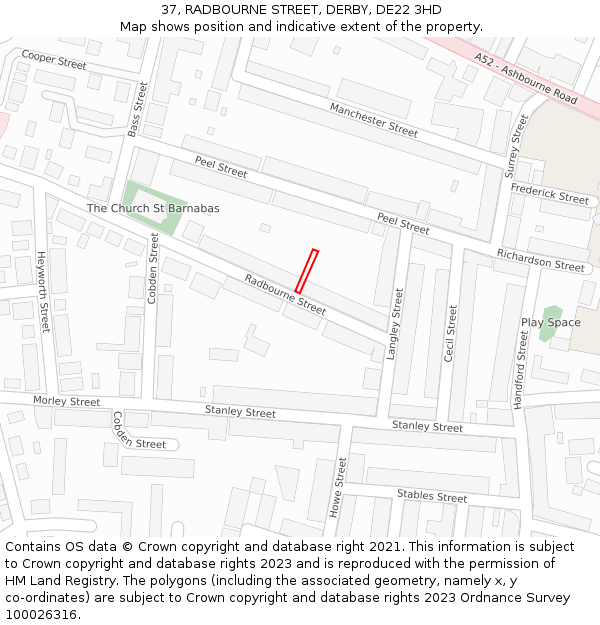 37, RADBOURNE STREET, DERBY, DE22 3HD: Location map and indicative extent of plot