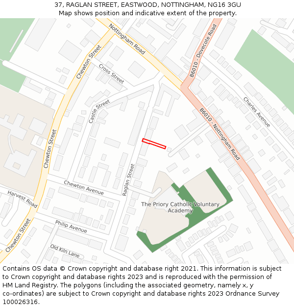 37, RAGLAN STREET, EASTWOOD, NOTTINGHAM, NG16 3GU: Location map and indicative extent of plot