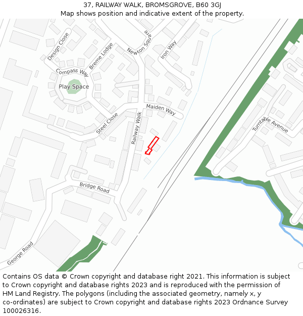 37, RAILWAY WALK, BROMSGROVE, B60 3GJ: Location map and indicative extent of plot