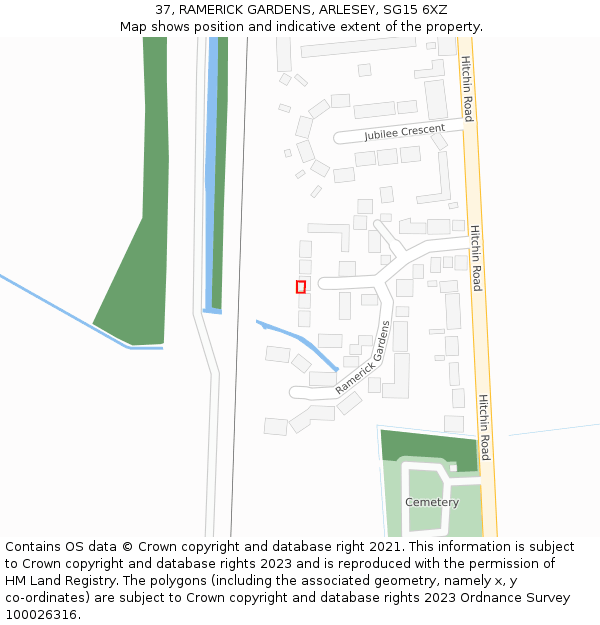 37, RAMERICK GARDENS, ARLESEY, SG15 6XZ: Location map and indicative extent of plot
