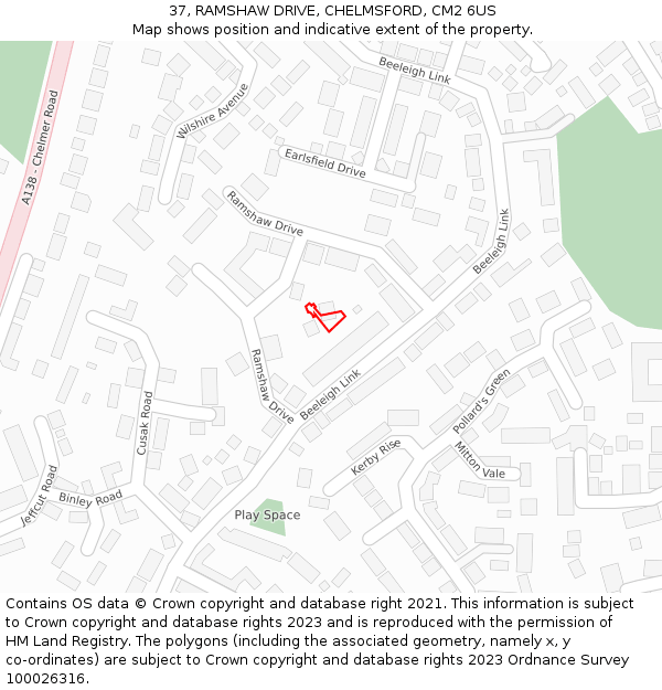 37, RAMSHAW DRIVE, CHELMSFORD, CM2 6US: Location map and indicative extent of plot