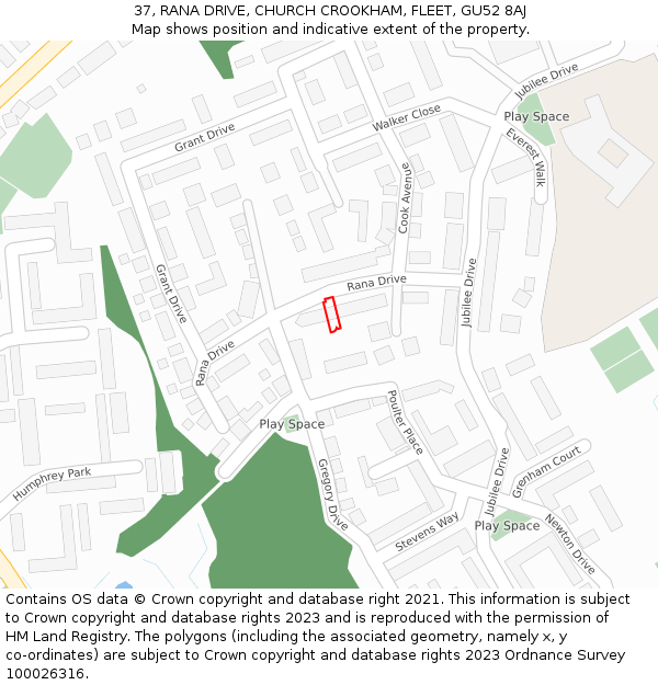 37, RANA DRIVE, CHURCH CROOKHAM, FLEET, GU52 8AJ: Location map and indicative extent of plot