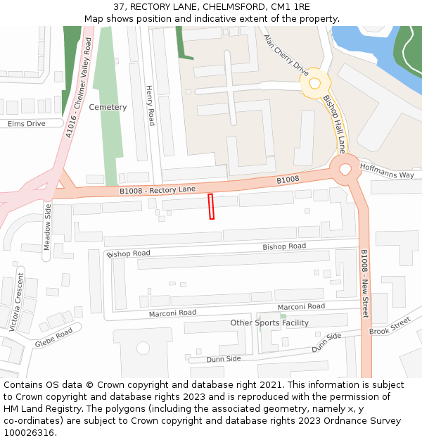 37, RECTORY LANE, CHELMSFORD, CM1 1RE: Location map and indicative extent of plot
