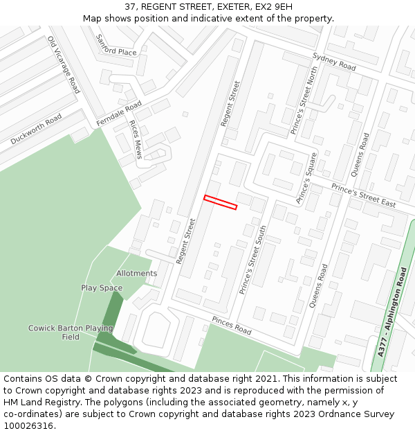 37, REGENT STREET, EXETER, EX2 9EH: Location map and indicative extent of plot