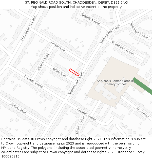 37, REGINALD ROAD SOUTH, CHADDESDEN, DERBY, DE21 6NG: Location map and indicative extent of plot