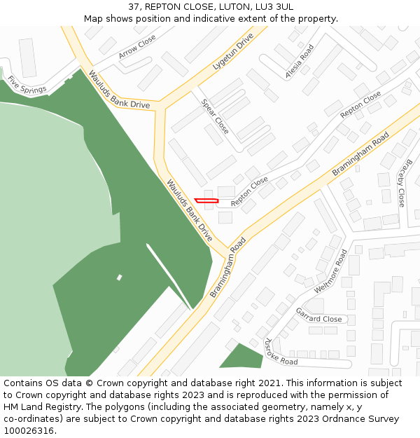 37, REPTON CLOSE, LUTON, LU3 3UL: Location map and indicative extent of plot