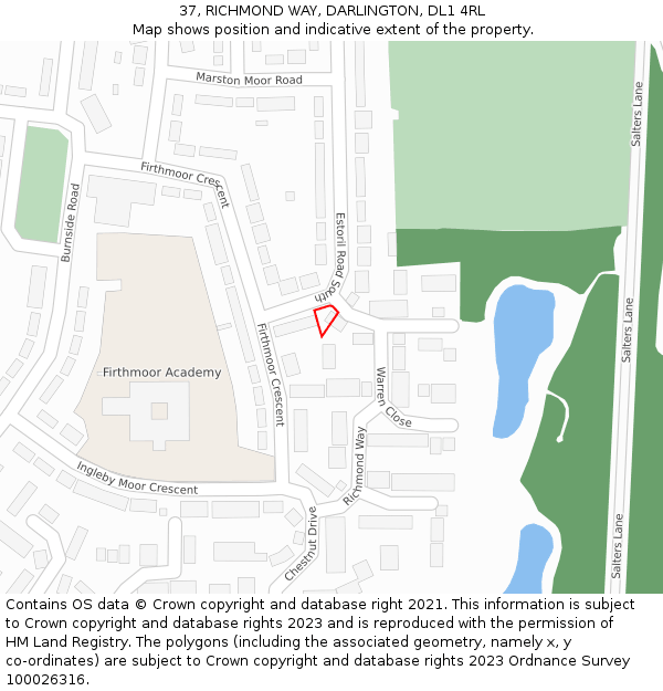 37, RICHMOND WAY, DARLINGTON, DL1 4RL: Location map and indicative extent of plot