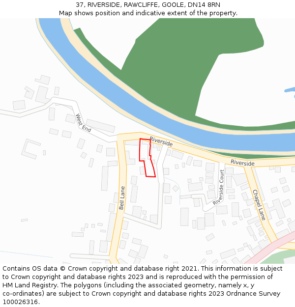 37, RIVERSIDE, RAWCLIFFE, GOOLE, DN14 8RN: Location map and indicative extent of plot