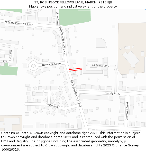 37, ROBINGOODFELLOWS LANE, MARCH, PE15 8JB: Location map and indicative extent of plot