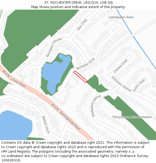 37, ROCHESTER DRIVE, LINCOLN, LN6 0XJ: Location map and indicative extent of plot