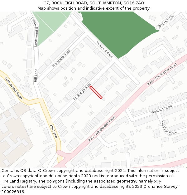 37, ROCKLEIGH ROAD, SOUTHAMPTON, SO16 7AQ: Location map and indicative extent of plot