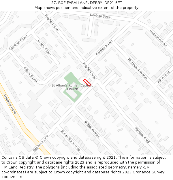 37, ROE FARM LANE, DERBY, DE21 6ET: Location map and indicative extent of plot