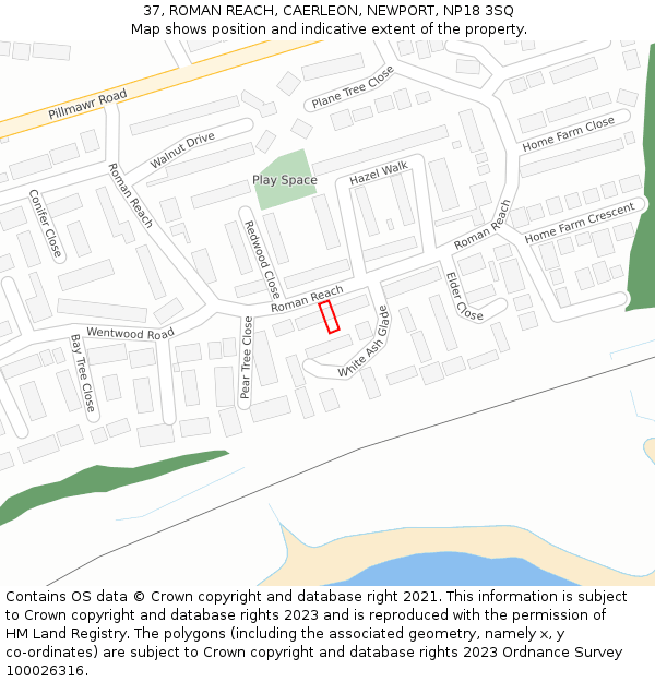 37, ROMAN REACH, CAERLEON, NEWPORT, NP18 3SQ: Location map and indicative extent of plot