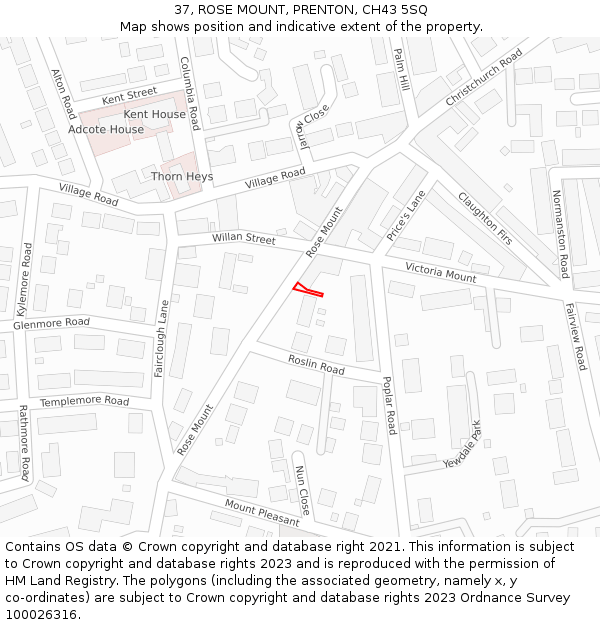 37, ROSE MOUNT, PRENTON, CH43 5SQ: Location map and indicative extent of plot