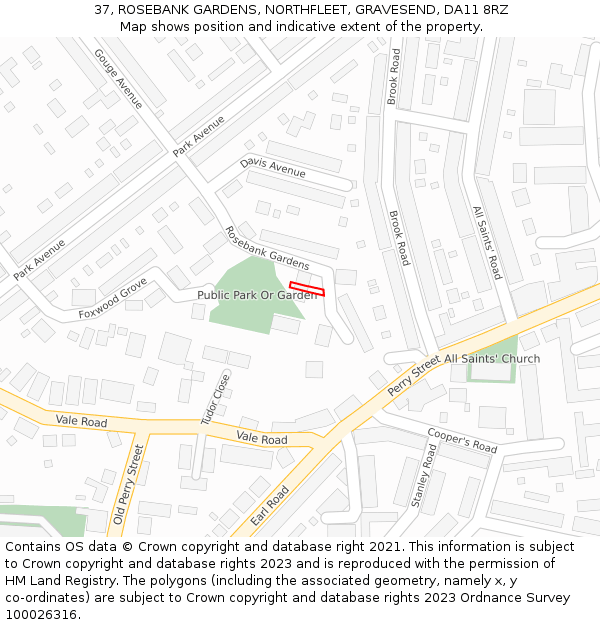 37, ROSEBANK GARDENS, NORTHFLEET, GRAVESEND, DA11 8RZ: Location map and indicative extent of plot