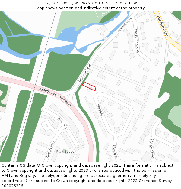 37, ROSEDALE, WELWYN GARDEN CITY, AL7 1DW: Location map and indicative extent of plot
