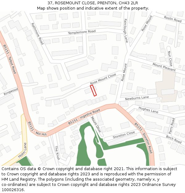 37, ROSEMOUNT CLOSE, PRENTON, CH43 2LR: Location map and indicative extent of plot