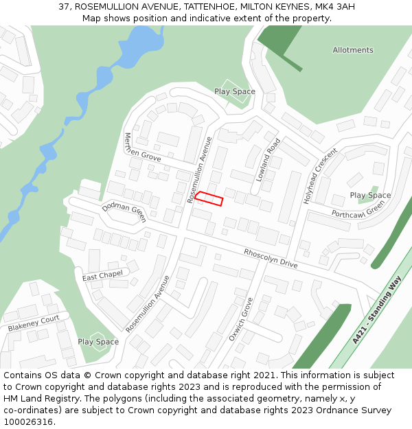 37, ROSEMULLION AVENUE, TATTENHOE, MILTON KEYNES, MK4 3AH: Location map and indicative extent of plot