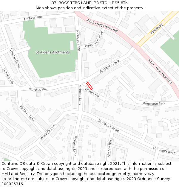 37, ROSSITERS LANE, BRISTOL, BS5 8TN: Location map and indicative extent of plot