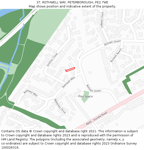 37, ROTHWELL WAY, PETERBOROUGH, PE2 7WE: Location map and indicative extent of plot