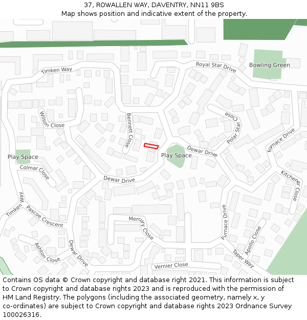 37, ROWALLEN WAY, DAVENTRY, NN11 9BS: Location map and indicative extent of plot
