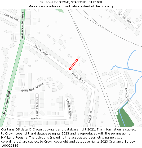 37, ROWLEY GROVE, STAFFORD, ST17 9BL: Location map and indicative extent of plot