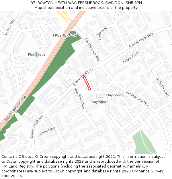 37, ROWTON HEATH WAY, FRESHBROOK, SWINDON, SN5 8PN: Location map and indicative extent of plot