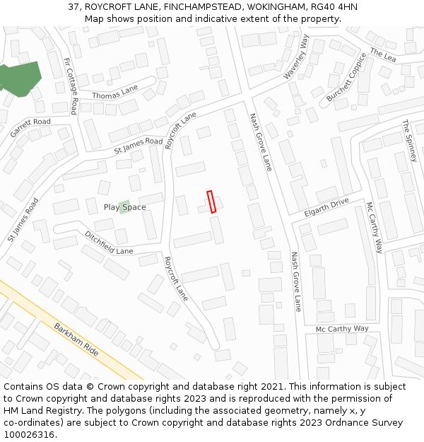 37, ROYCROFT LANE, FINCHAMPSTEAD, WOKINGHAM, RG40 4HN: Location map and indicative extent of plot