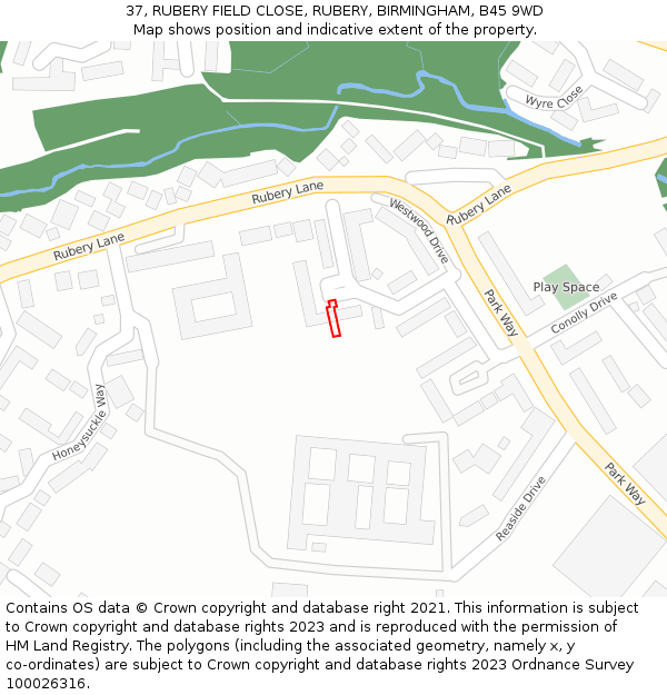37, RUBERY FIELD CLOSE, RUBERY, BIRMINGHAM, B45 9WD: Location map and indicative extent of plot