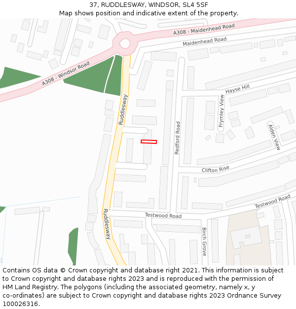 37, RUDDLESWAY, WINDSOR, SL4 5SF: Location map and indicative extent of plot