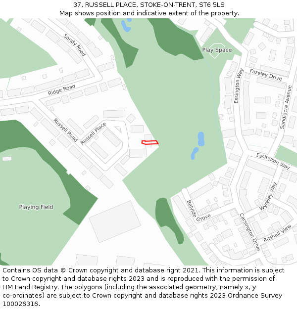 37, RUSSELL PLACE, STOKE-ON-TRENT, ST6 5LS: Location map and indicative extent of plot
