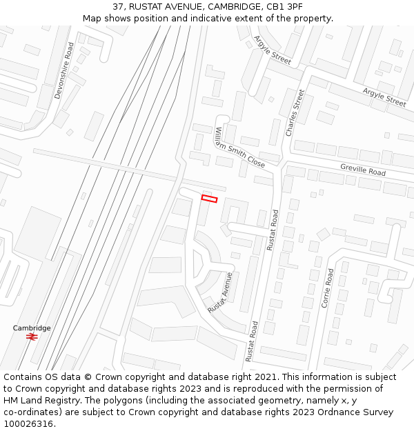 37, RUSTAT AVENUE, CAMBRIDGE, CB1 3PF: Location map and indicative extent of plot